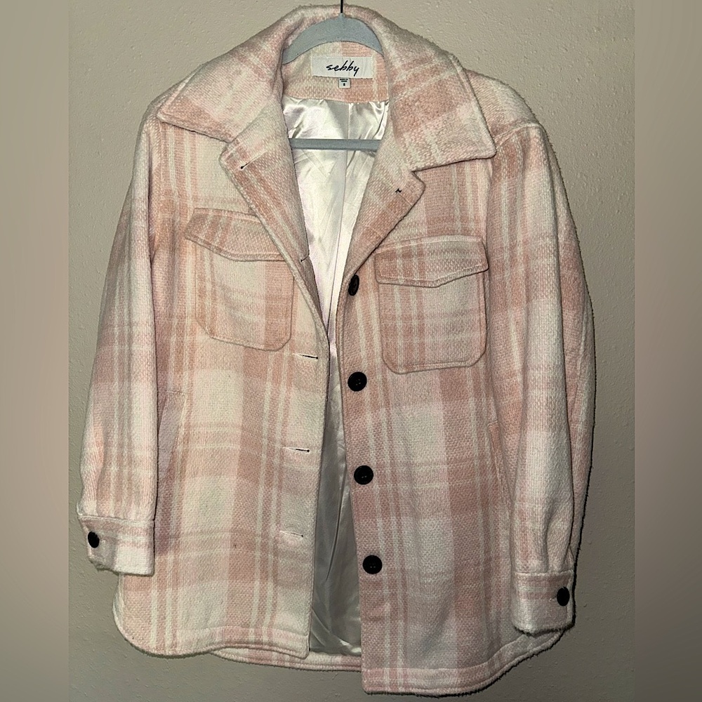 Pink and White Plaid Oversized Jacket. Make an offer!